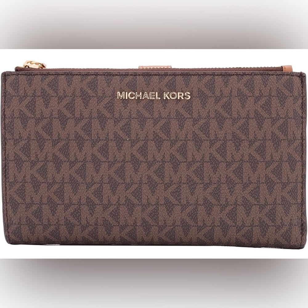 Michael Kors brown double zip wallet NEW